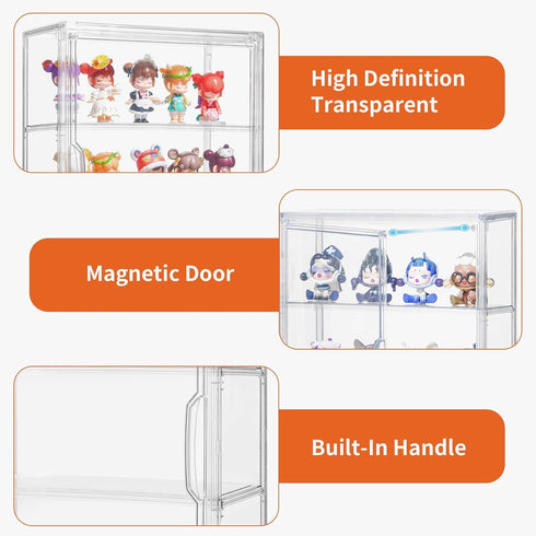 2 Pack 3 2 Attelite Acrylic Display Cases for Collectibles, Layer Clear Display Case with Magnetic Door, Wall-Mounted