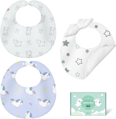 HECCEI Baby Bibs Gift Set, 3-Pack Reversible Bandana Drool Bibs for Teething