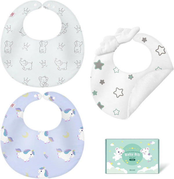 HECCEI Baby Bibs Gift Set, 3-Pack Reversible Bandana Drool Bibs for Teething