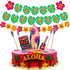Hawaiian Party Happy Birthday Banner for Tropical Luau Party Decorations with Palm Leaf