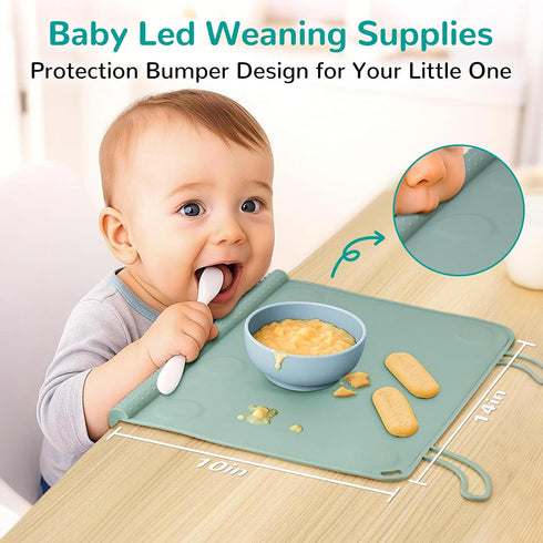 Silicone Placemat for Toddler Eating: Wipe Clean & Roll Up in The Diaper Bag - Table Mat
