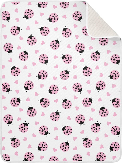 KICPOAY Cute Ladybug Heart Pink Baby Swaddle Blanket for Boys and Girls, Muslin