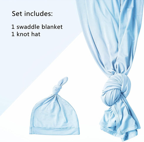Set Set Newborn Swaddle Blanket with Hat Baby Swaddle Hospital Receiving Blankets for Girls Boys(Babyblue)