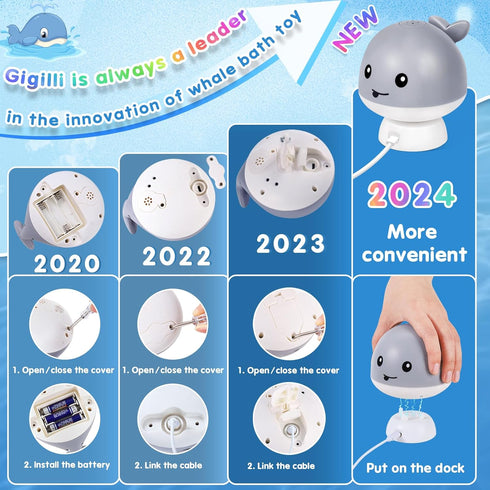 2024 Upgraded Baby Whale Bath Toy, Light Up Bath Fountain for Toddlers 1-3, IPX8 Waterproof Sprinkler