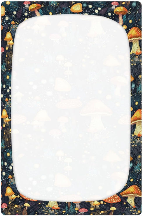 SDMKA 28x52 Inch Mushrooms Forest Crib Sheets for Boys Girls - Portable Microfiber Fitted Crib Sheet for Standard Crib