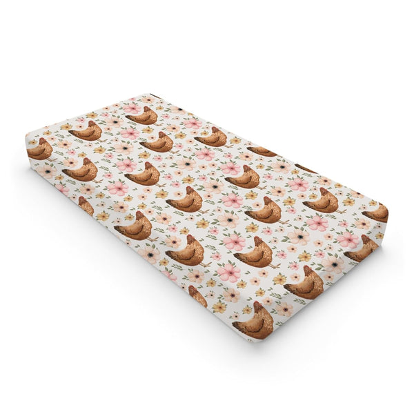 Vintage Hens Chicken Boho Floral Changing Pad Cover, Soft Stretchy Snug Fitted Baby Diaper Changing Mat Sheets 32''x16''