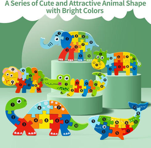 6 Pack Wooden Animal Toddler Puzzles for Kids Ages 3-5, Montessori Learning Jigsaw Toys for 2-6 Years