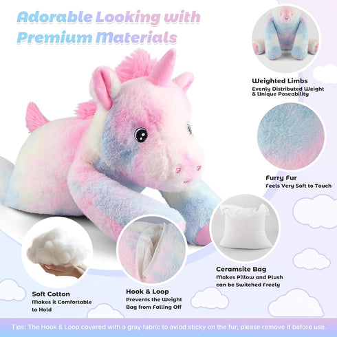 24" 4.5lbs Bobbie & Laxi & Unicorn Stuffed Animal, Sitting & Laying Weighted Stuffed Animals, Cuddly & Soft Weighted