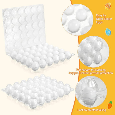 120 30 Menkxi Pcs Plastic Easter Eggs with Clear Cartons for Crafts DIY Fake Paintable for Kids Adults Easter Gift