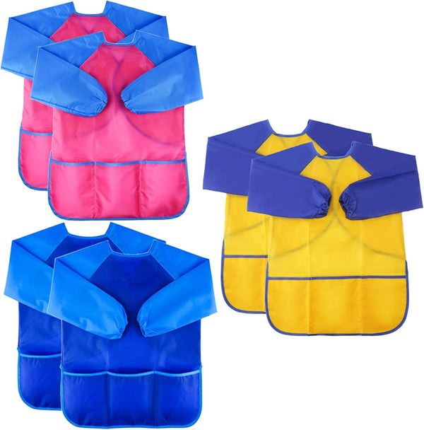 Zkptops 6 Pack Kids Art Smocks, Waterproof Kid Painting Aprons, Toddler Art Smock with Long Sleeve, Age 3-7 Years