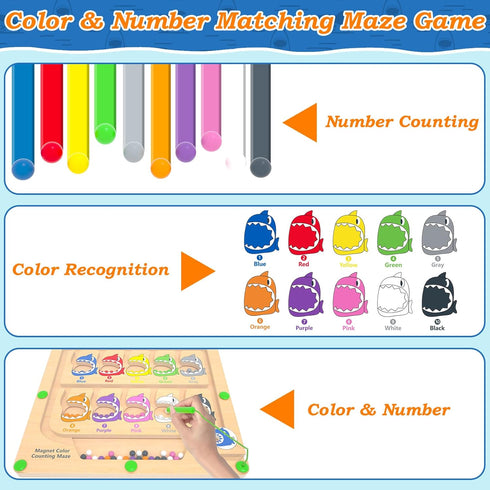 Magnetic Color & Number Maze - Montessori Counting Matching Toys, Wooden Magnet Maze for Toddler Learning
