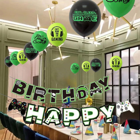 Video Game Decorations Game Happy Birthday Banner And Balloons For Boys Girls Kids Video Game Theme Party decorations Party Supplies
