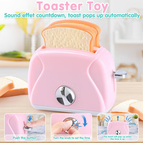 Playset Sets 2 3 4 5 6 7 Play Kitchen Appliances Toys - Kids Kitchen Accessories, Pretend Play Toy with Coffee Maker
