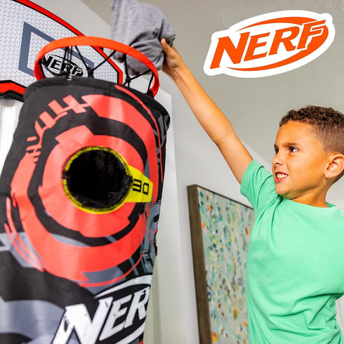 NERF Basketball Hoop Hamper - Over the Door Laundry Layup Basket + Mini Basketball Set