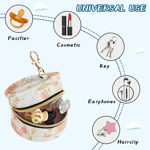 PYBUG Watercolor Flowers Round Pacifier Storage Case, Polyester & TPU Lined with Hook Buckle, Pacifier Container Box