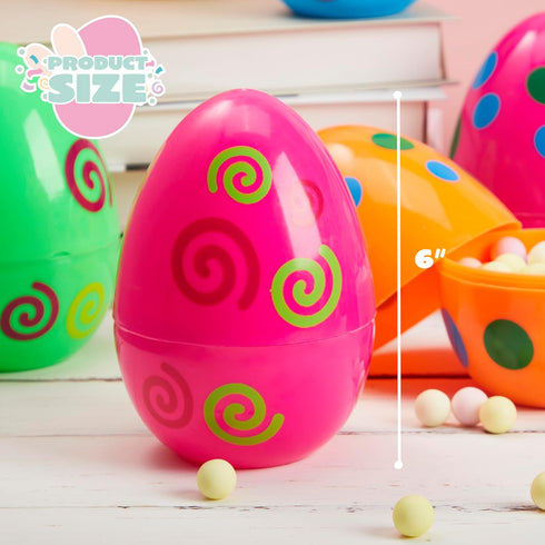 12 6 Inches JOYIN Pcs Large Printed Easter Eggs, Jumbo Plastic Eggs Fillable for Easter Themed Hunt Basket Stuffers