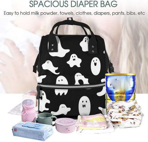 OUSIKA Backpack Daypacks Halloween Goth Print Diaper Bag Multifunction Laptop Travel Large Nappy Bag, Black, One Size
