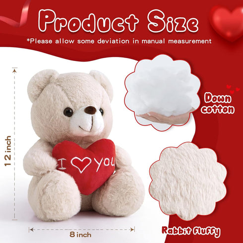 I Love You Teddy Bear for Girlfriend, Cute Stuffed Animals Plush Toys, 12 Inch Brown Bear for Mother's Day