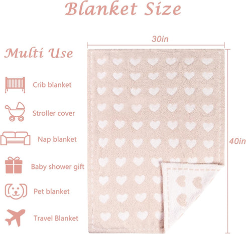 Kid Nation Super Soft Baby Blanket, Heart Light Pink, 30 x 40 inch