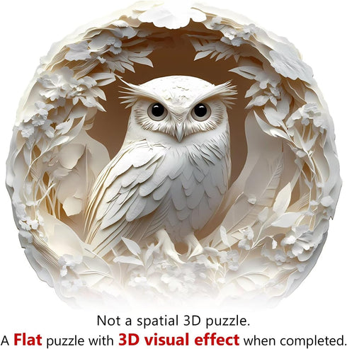 300 3D Decor13.3in Wooden Puzzles Adults Pieces, White Owl Animal Shaped Wood Puzzle with Unique Paper Carved Effect