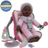 African American Doll Travel PlaySet - Baby Doll Car Seat Carrier Backpack with 12 Inch Soft Body Doll & Accessories