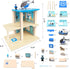 Wooden Police Station Playset Toy, Multicolor 3-Level Pretend Play Dollhouse Set with Figures