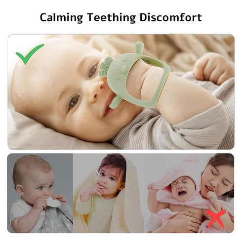 2 Pack 0-3-6-12 Baby Teether Toy, BPA Free Silicone Mitten Glove Teether for Sucking Needs, Baby Teething Toys Months