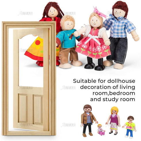 AUEAR 1:12 Dollhouse Miniature Furniture Unpainted Wooden Doors for DIY Scene Craft (2 Panel Style A)