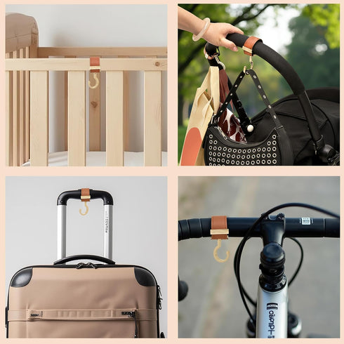 MTTBmrt 2 Pack Clip|360 66lb Stroller Hooks,Strong Synthetic Leather Hook-and-Loop Fastener&High-Quality Metal