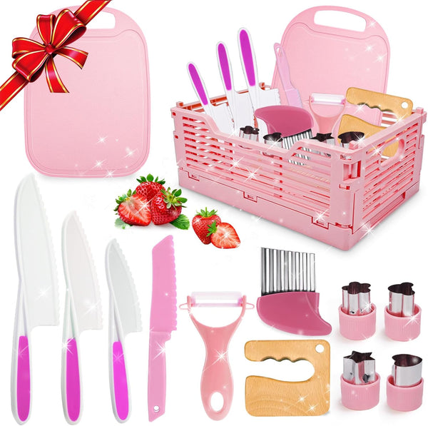 Windidi Kids Kitchen Knife Set for Real Cooking & Basket,Montessori Toys for 3