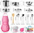 26PCS Set, Tigerhu Play Kitchen Accessories, Kitchen Pretend Play Cooking Toys w/ Stainless Steel Cookware, Apron