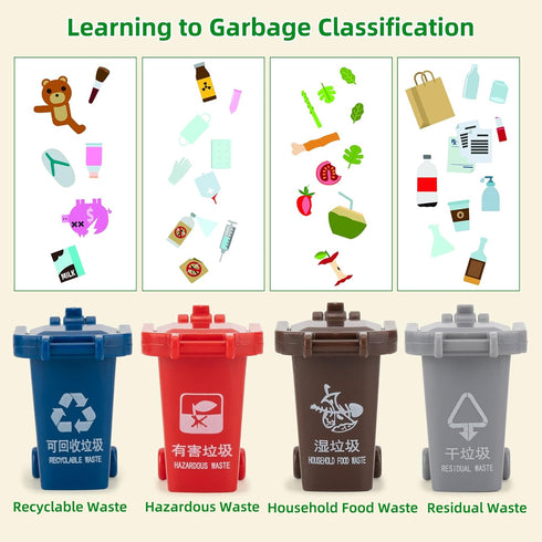 LOVEPOSELY 3-6 Kids Garbage Recycling Truck Toy, Green Pull-Back Truck Model with Sound & Light, Waste Sorting Learning