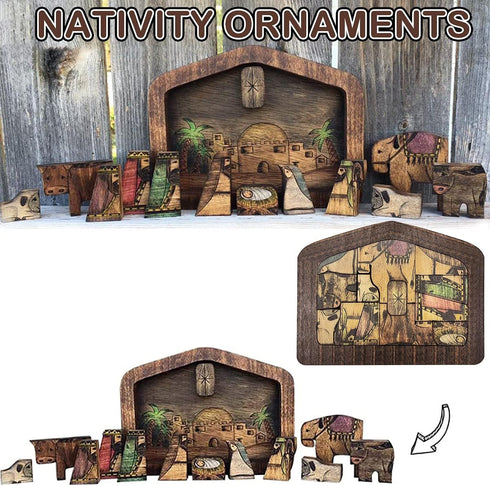 Wooden Jesus Nativity Puzzle Statue with Wood Burned Design, Educational Wooden Puzzles for Kids and Adults