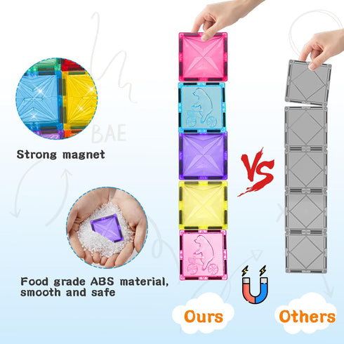 100PCS Set, 3D Set 2 3 4 5 6 7 8 9 Magnetic Tiles, Kids Magnetic Blocks Toy Magnet Tiles Clear Building Blocks