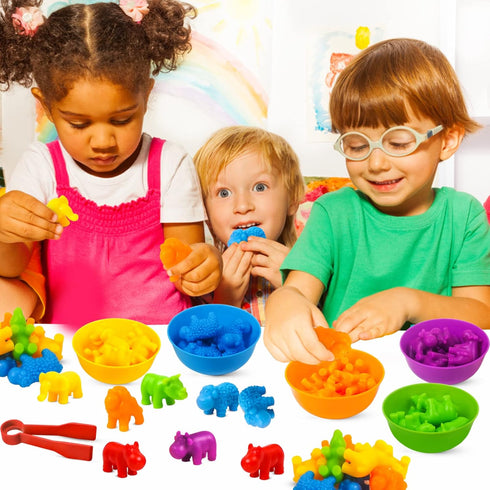 Counting Toys Matching Game for Kids - Preschool Learning Activities with Sorting Bowls for Ages 3-5 Animals