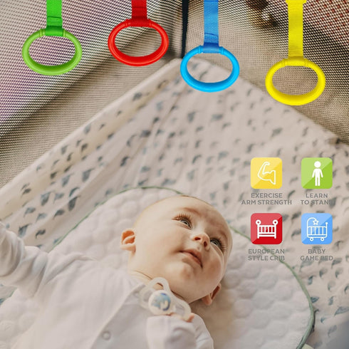 Baby Pull Up Rings, 6PCS Pull Up Rings for Playpen, Baby Crib Hanging Rings, Infant Toddler Walking Assistant