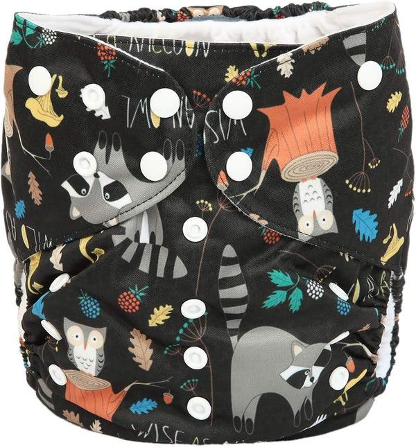 Junior Big Cloth Diaper Pocket Reusable Baby Kids Toddler (Racoon Owl) - 2 to 7 Years Old