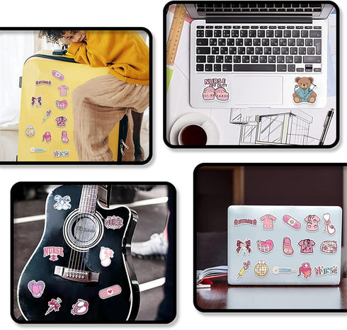 Hopetl 50Pcs Pink Bow Nurse Stickers Medical Accessories Stickers for Laptop, Water Bottle, Scrapbook, Journaling