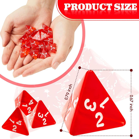 72 Pcs Red D4 Dice Bulk Cone Transparent 4 Sided Mini Dice Set for Role Playing Games