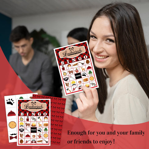 Lumberjack Party Bingo Game, 24 Woodland Bear Cards Set for Family Activity, Gender Reveal Supplies -a10