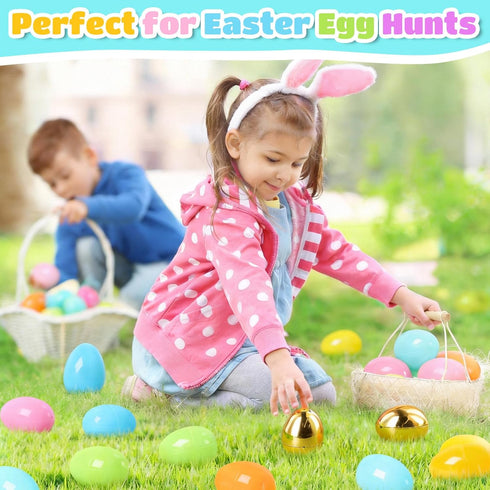 MGparty 100 2.3" 10 PCS Easter Eggs Bulk, Plastic Fillable Easter Eggs in Pastel Colors with Golden Eggs, Empty Eggs