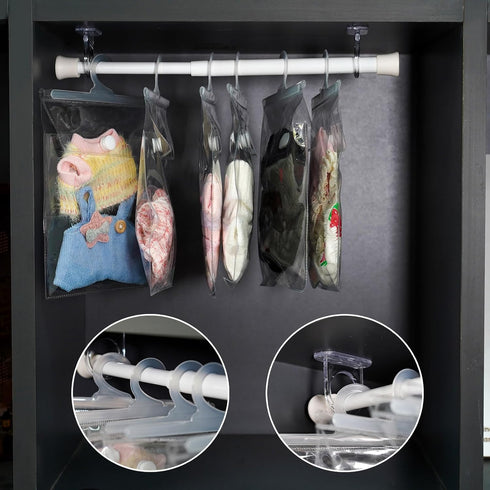 aimpiwt 10 Pack Set Clear Doll Clothes Storage Bags with Hanging Rod & Hooks, Compatible with Labubu Clothes - PVC
