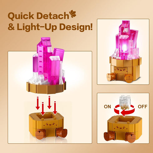 9 Pack Set 1170PCS CUBIMANA Easter Party Favor Mineral Mini Building with LED Light, Crystals Flower Bonsai Block Toy