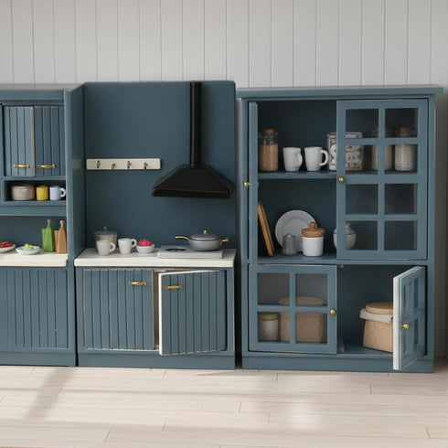 1/12 Dollhouse Furniture Miniature Display Shelf Bookshelf Storage Cabinet for Living Room Kitchen Room (Blue)