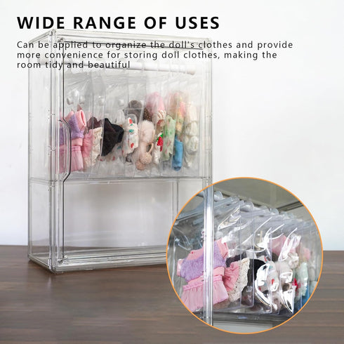 aimpiwt 10 Pack Set Clear Doll Clothes Storage Bags with Hanging Rod & Hooks, Compatible with Labubu Clothes - PVC