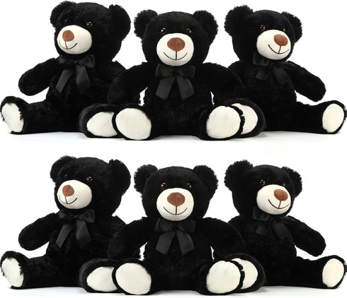 Aoriher 6 Pieces 10 Inch Black Bear Bulk Stuffed Animal Baby Shower
