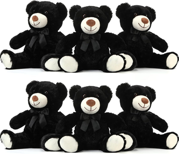Aoriher 6 Pieces 10 Inch Black Bear Bulk Stuffed Animal Baby Shower
