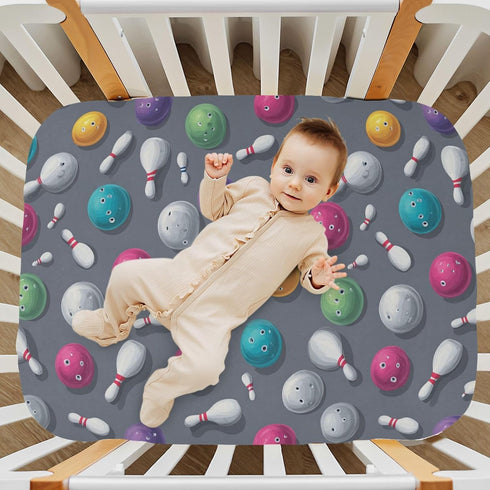 Pigsaly 27x39 Inch Crib Sheets Cute White Pins Colorful Bowling Balls Baby Sheet for Standard Crib Mattress Boys Girls