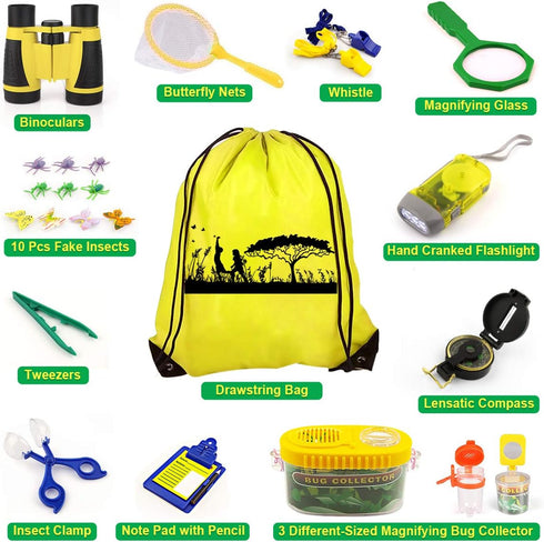 kaqinu Kids Explorer Kit - 24 PCS Outdoor Adventure Camping Kit with Bug Catcher, Educational Nature Exploration Toys
