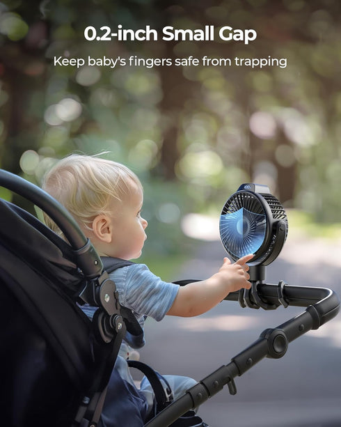 Koonie Portable Stroller Fan for Baby, Rechargeable, 3 Speeds, 360° Rotation, 25db Low Noise, Clip-on for Car Seats,